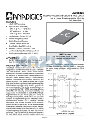 AWC6323RM47P9 datasheet - HELP3ETM Dual-band Cellular & PCS CDMA 3.4 V Linear Power Amplifier Module