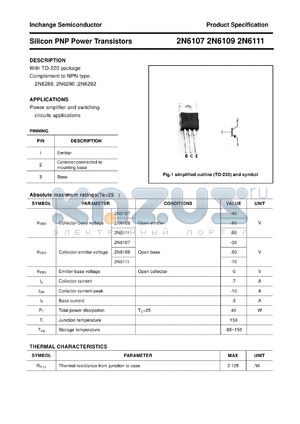 2N6111 datasheet - Silicon PNP Power Transistors