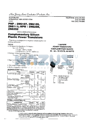 2N6111 datasheet - COMPLEMENTARY SILICON PLASTIC POWER TRANSISTORS