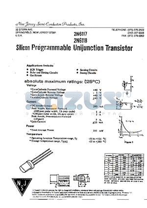 2N6118 datasheet - SILICON PROGRAMMABLE UNIJUNCTION TRANSISTOR