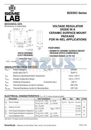 BZX55C56 datasheet - VOLTAGE REGULATOR DIODE IN A CERAMIC SURFACE MOUNT PACKAGE FOR HI.REL APPLICATIONS