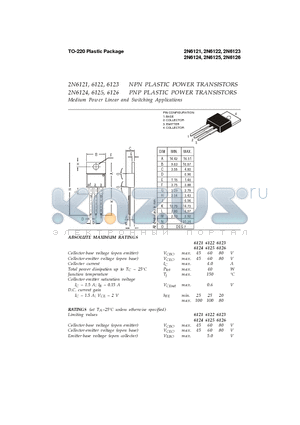2N6124 datasheet - Medium Power Linear and Switching Applications