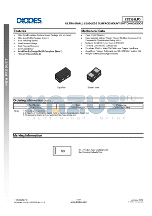1SS361LP3 datasheet - ULTRA-SMALL LEADLESS SURFACE MOUNT SWITCHING DIODE