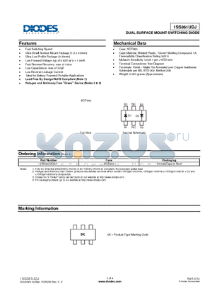 1SS361UDJ-7 datasheet - DUAL SURFACE MOUNT SWITCHING DIODE