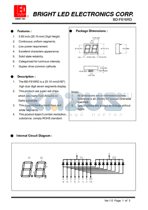 BD-F816RD datasheet - super red chips, which are made from AlGaAS on GaAs substrate.