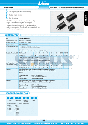 DPG47BC400 datasheet - CAPACITORS ALUMINIUM ELECTROLYTIC HIGH TEMP. SNAP-IN DPG