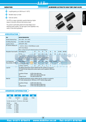 DPG47AD400 datasheet - CAPACITORS ALUMINIUM ELECTROLYTIC HIGH TEMP. SNAP-IN DPG