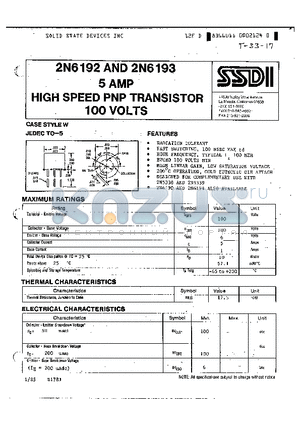 2N6188 datasheet - 5 AMP HIGH SPEED PNP TRANSISTOR 100 VOLTS