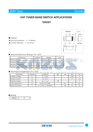 1SS381 datasheet - VHF TUNER BAND SWITCH APPLICATIONS