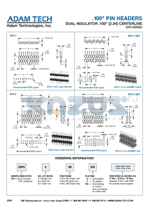 DPH13SG datasheet - .100 PIN HEADERS DUAL INSULATOR .100 [2.54] CENTERLINE