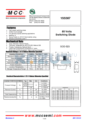 1SS387 datasheet - 85 Volts Switching Diode