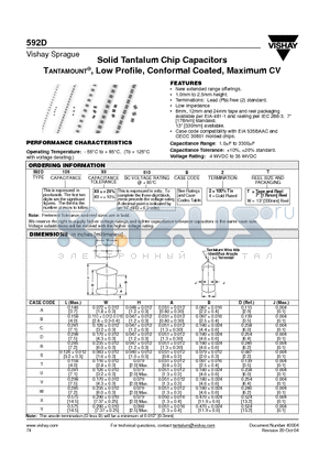 592D686X-025R2-20H datasheet - Solid Tantalum Chip Capacitors TANTAMOUNT, Low Profile, Conformal Coated, Maximum CV