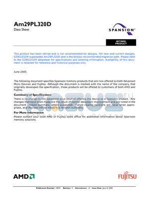 AM29PL320DT60WPI datasheet - 32 Megabit (2 M x 16-Bit/1 M x 32-Bit) CMOS 3.0 Volt-only High Performance Page Mode Flash Memory