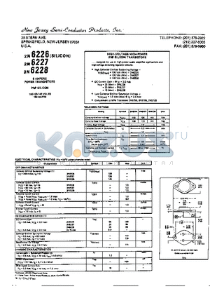 2N6226 datasheet - 6 AMPERE POWER TRANSISTORS