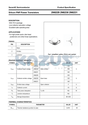 2N6230 datasheet - Silicon PNP Power Transistors