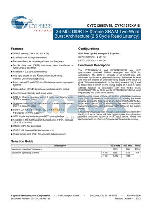 CY7C1270XV18-600BZXC datasheet - 36-Mbit DDR II Xtreme SRAM Two-Word Burst Architecture (2.5 Cycle Read Latency)