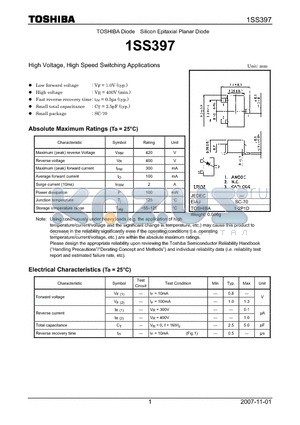 1SS397_07 datasheet - High Voltage, High Speed Switching Applications