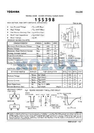 1SS398 datasheet - DIODE (HIGH VOLTAGE, HIGH SPEED SWITCHING APPLICATIONS)