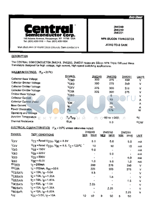 2N6251 datasheet - NPN SILICON TRANSISTOR