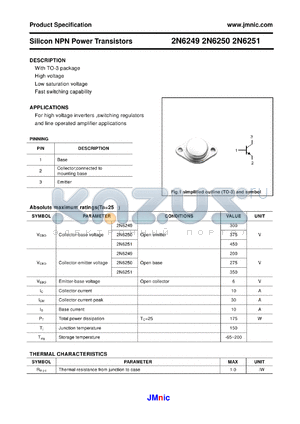 2N6251 datasheet - Silicon NPN Power Transistors