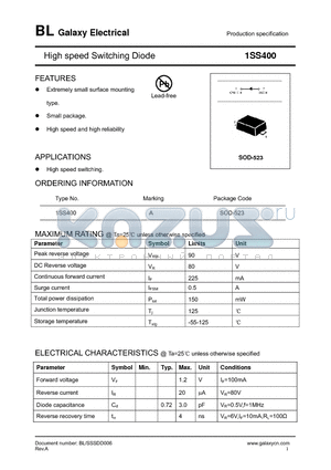 1SS400 datasheet - High speed Switching Diode