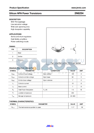 2N6254 datasheet - Silicon NPN Power Transistors