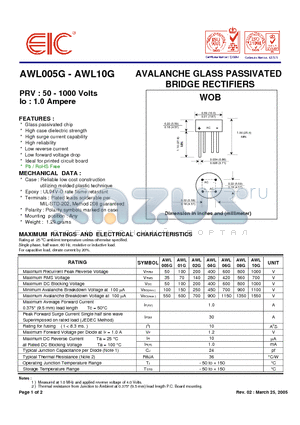 AWL01G datasheet - AVALANCHE GLASS PASSIVATED BRIDGE RECTIFIERS