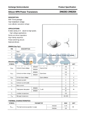 2N6263 datasheet - Silicon NPN Power Transistors