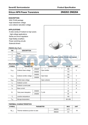 2N6264 datasheet - Silicon NPN Power Transistors