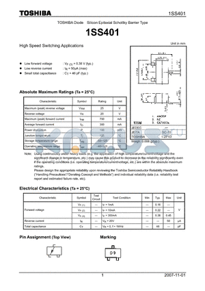 1SS401_07 datasheet - High Speed Switching Applications