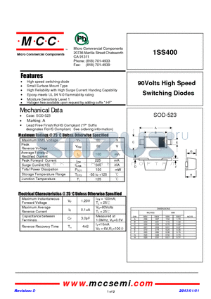 1SS400_13 datasheet - 90Volts High Speed Switching Diodes