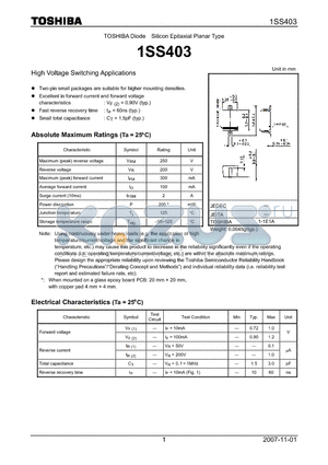 1SS403 datasheet - High Voltage Switching Applications