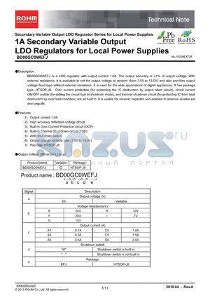 BD00FC5EFJ-E2 datasheet - 1A Secondary Variable Output LDO Regulators for Local Power Supplies
