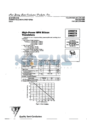 2N6275 datasheet - HIGH-POWER NPN SILICON TRANSISTORS