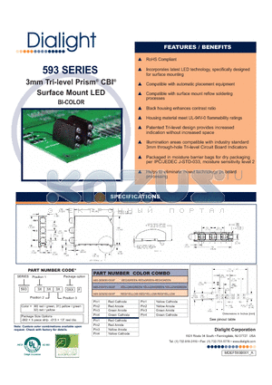 593-303030-002-F datasheet - 3mm Tri-level Prism CBI Surface Mount LED BI-COLOR
