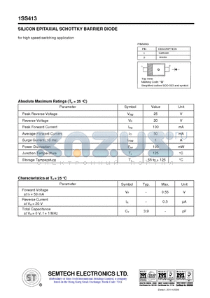 1SS413 datasheet - SILICON EPITAXIAL SCHOTTKY BARRIER DIODE