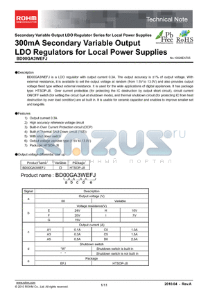 BD00GA1EFJ-E2 datasheet - 300mA Secondary Variable Output LDO Regulators for Local Power Supplies