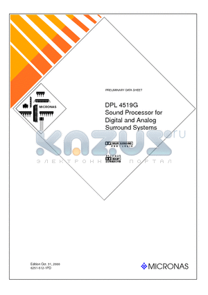 DPL4519 datasheet - Sound Processor for Digital and Analog Surround Systems