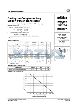 2N6283 datasheet - Darlington Complementary Silicon Power Transistors