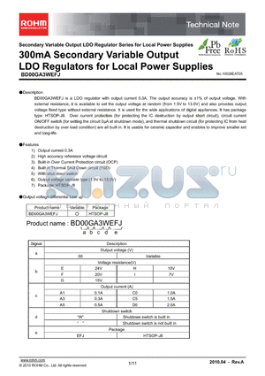 BD00GA3EFJ-E2 datasheet - 300mA Secondary Variable Output LDO Regulators for Local Power Supplies