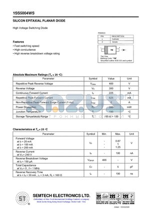 1SS5004WS datasheet - SILICON EPITAXIAL PLANAR DIODE