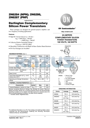 2N6284_08 datasheet - Darlington Complementary Silicon Power Transistors