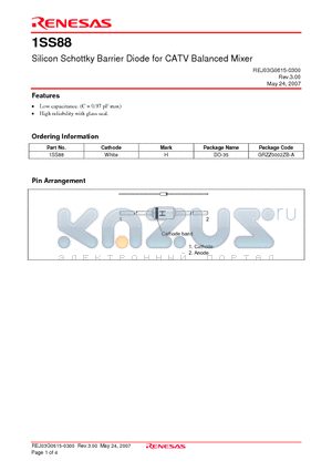 1SS88 datasheet - Silicon Schottky Barrier Diode for CATV Balanced Mixer