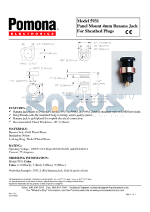 5931-2 datasheet - Panel Mount 4mm Banana Jack For Sheathed Plugs