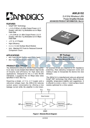 AWL6152M7P8 datasheet - 2.4 GHz Wireless LAN Power Amplifier Module