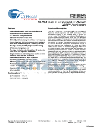 CY7C1305BV25_06 datasheet - 18-Mbit Burst of 4 Pipelined SRAM with QDR Architecture