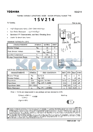 1SV214 datasheet - BARIABLE CAPACITANCE DIODE (TV TUNING)