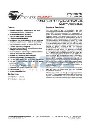 CY7C1306BV18-100BZC datasheet - 18-Mbit Burst of 2 Pipelined SRAM with QDR Architecture