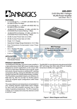 AWL6951RM22P6 datasheet - 2.4/5 GHz 802.11a/b/g/n WLAN Power Amplifier
