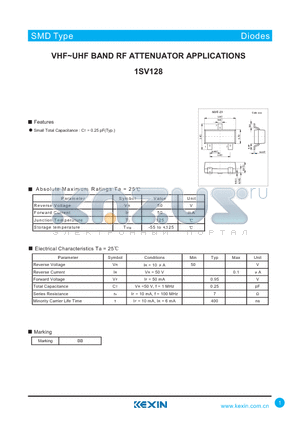 1SV128 datasheet - VHF~UHF BAND RF ATTENUATOR APPLICATIONS